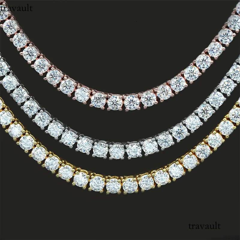 Pass Dia Tester VVS1 D Color With GRA Certificate Moissanite Chain For Women Solid Sier 3MM W Tennis Necklace Hip Hop Jewelry Woman Christmas Gift