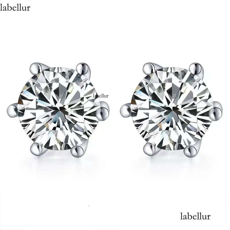 Classical Six Claw Stud Earrings Soilatire Simple Fine Jewelry Real 100% Sterling Sier Round Cut White Moissanite Dia Party Eternity Women Wedding Ear