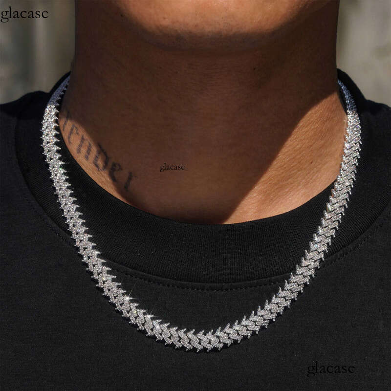 China supplier wholesale price 10mm spiked cuban link 14k gold plated VVS moissanite chain 33
