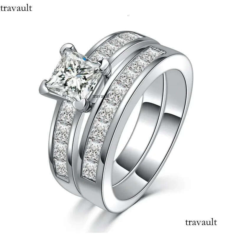 Princess cut Lab Dia Promise Ring sets Sterling Sier Party Wedding Rings for Women Bridal Fine Zircon Engagement Jewelry Gift
