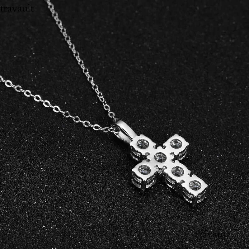 KNOBSPIN 3ct D VVS1 Moissanite Cross Pendant Necklaces for Women Man Sparking Dia with GRA 100% Sterling Sier Necklace
