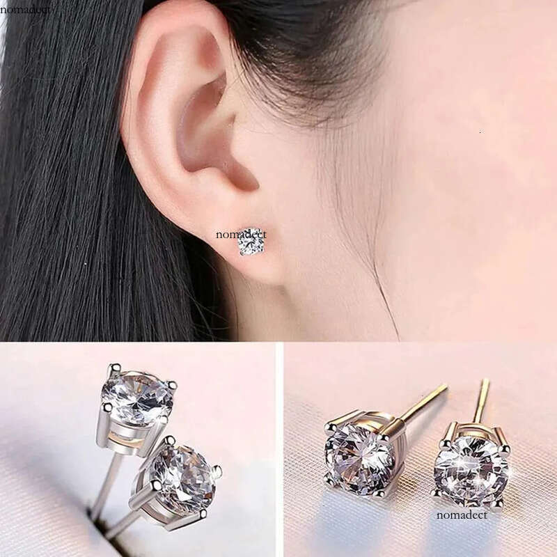 Moissanite Stud Earrings, White Gold Plated Sterg Sier Earring, 0.3-2.0 Carat Lab Created Dia Men Women Jewelry b4