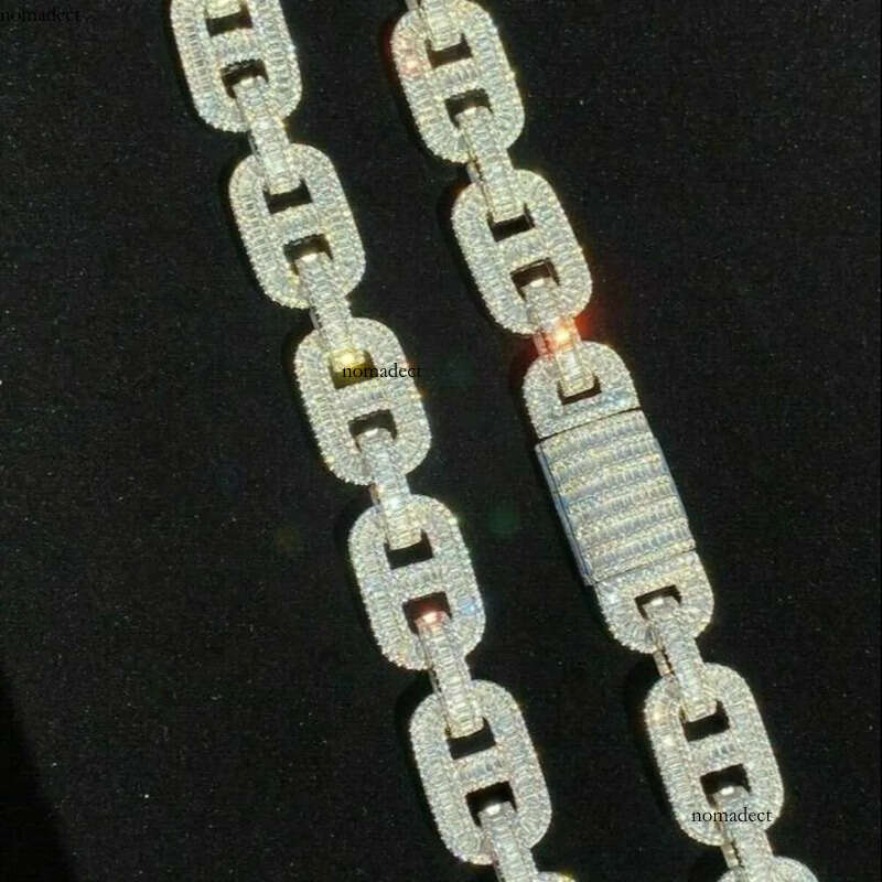 Ice out bracelet moissanite chain Vvs Cuban Chain Link Baguette Moissanite Dia Mariner 7c