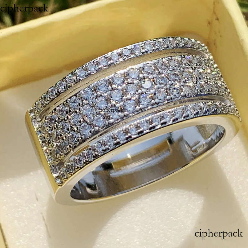 Rulalei Sparkling Jewelry Sterling Sier Pave White Sapphire CZ Dia Gemstones Party Promise Women Wedding Band Ring Gift b8