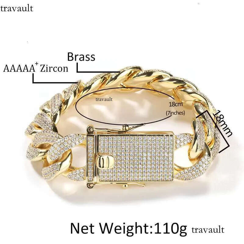 DHCollections 18MM Iced Out Cuban Link Chain Necklace Gold & Sier 7-22 Inch Brass Hip Hop Jewellery for Men