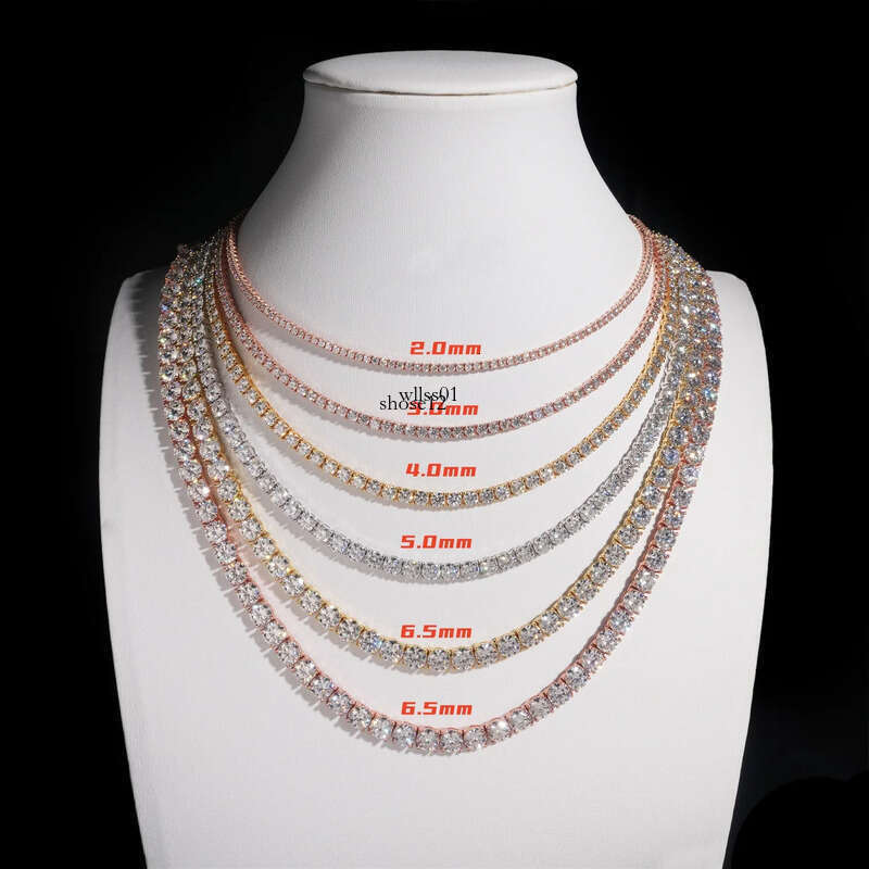 Designer Rose gold 4mm 5mm VVS Moissanite Tennis Chain 6-24 inch Women's and Men's Bracelet Necklace