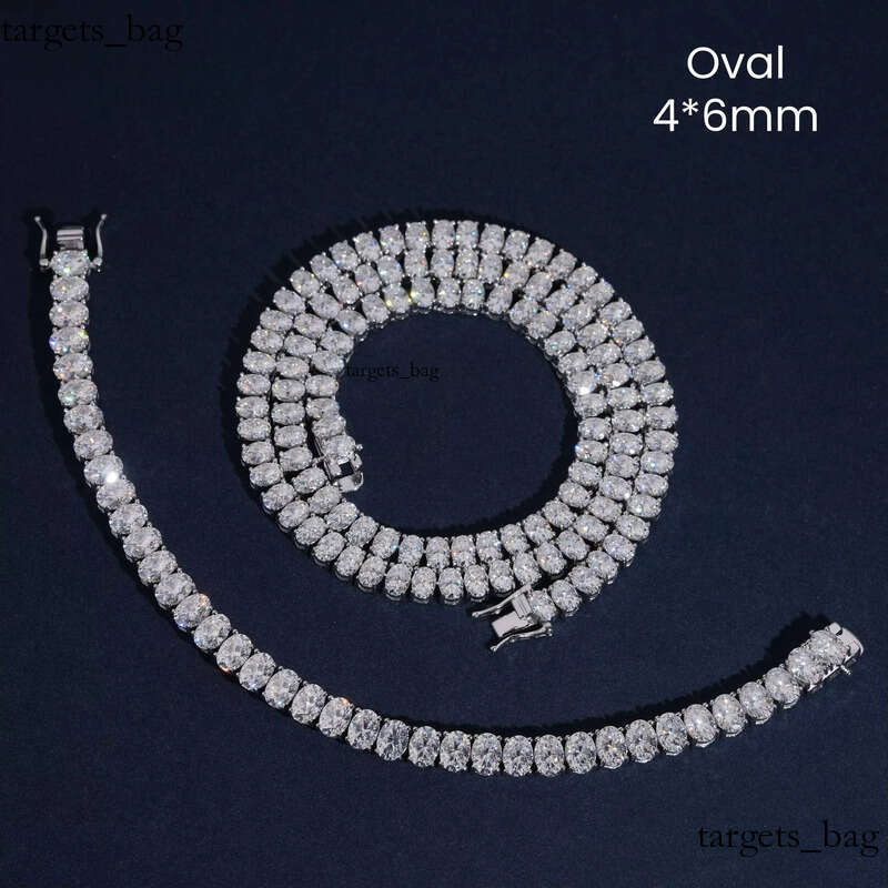GRA Certification Oval Cut 4X6mm Fancy Shape Chain Sier Moissanite Tennis Necklace Rapper Jewelry 3c