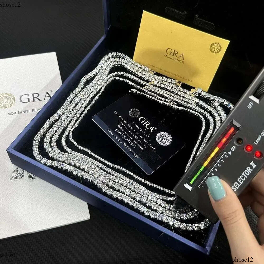 Hip-Hop Jewelry GRA Certificate S 3MM 4MM 5MM 6.5MM VVS D Color Dia Moissanite Tennis Chain Necklace