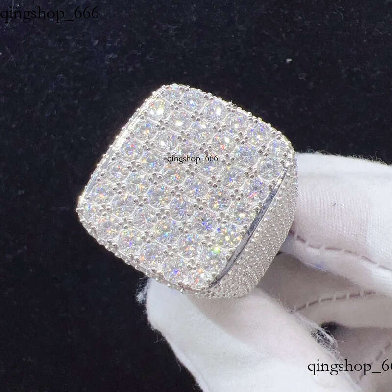 Fashion fine jewelry vvs moissanite iced out rings men gold plated sterling sier dia hip hop ring 3b