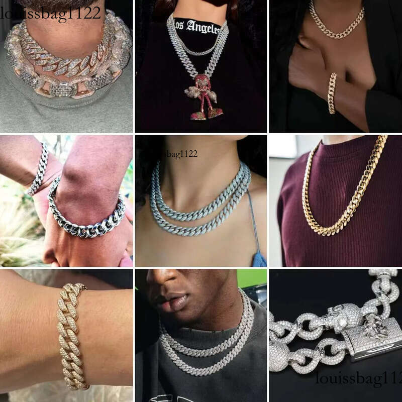 Hip Hop Men 8MM Prong Link Chain Bling Iced Out 2Row Moissanite S Sier Rhombus Cuban Necklace Jewelry