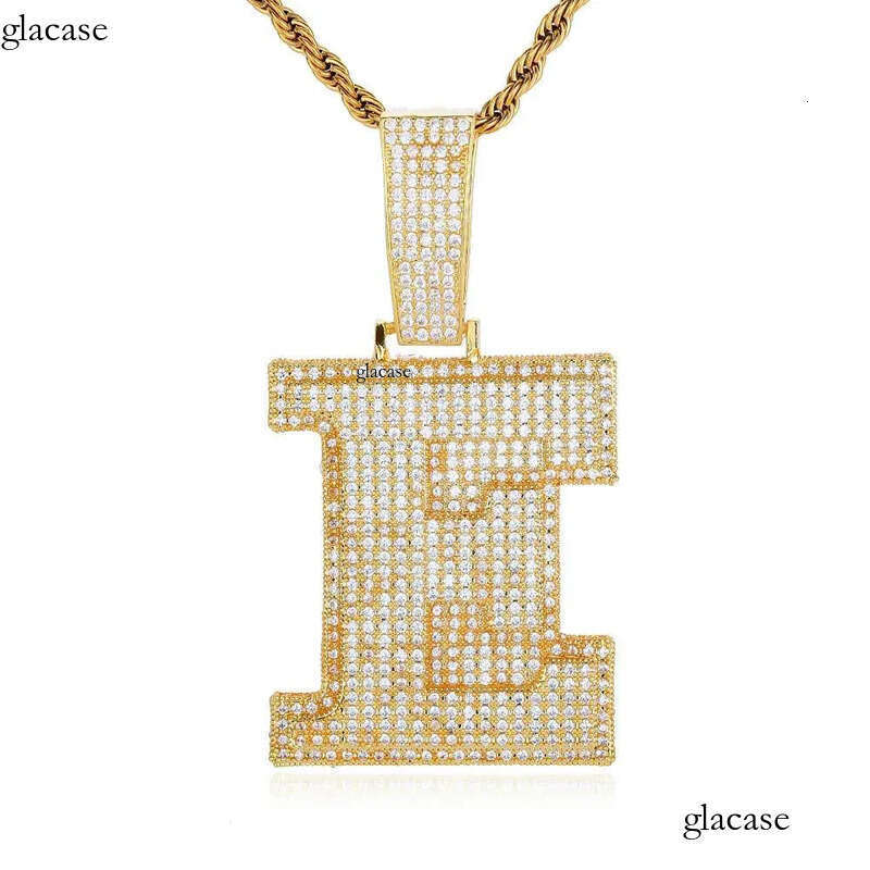 Custom Large Number A-Z Letters Pendant Necklaces 5A Zircon Real Gold Plated ab