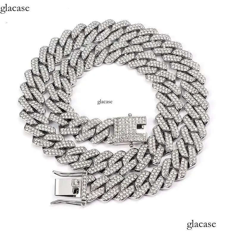 Custom Fashion Jewelry Gold Plated Alloy 14MM Chunky Full Dia Zircon Cuban Chain Link Necklace Women Men e2