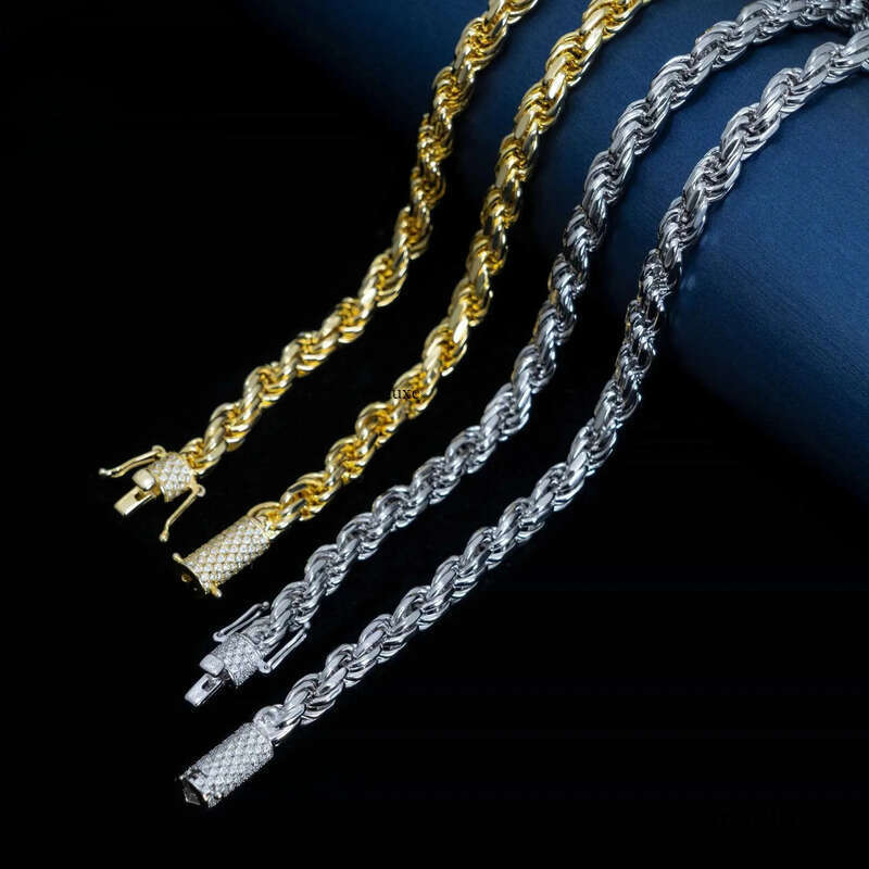 Ready to Ship 6mm Hip Hop Man Necklace Sterg Sier Iced Out Vvs1 Moissanite Dia Lock Gold Rope Chain 09