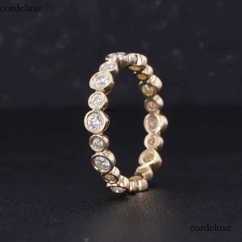 Starsgem 14K Solid Yellow Gold Moissanite Dia Bezel Set band Customized Eternity Ring d6