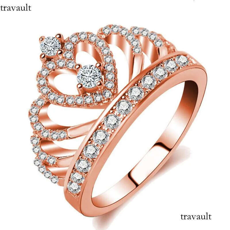 Classical Jewelry Crown Wedding Band Ring for Women Sterling Sier&Rose Gold Filled White Sapphire CZ Dia Finger Rings Gift