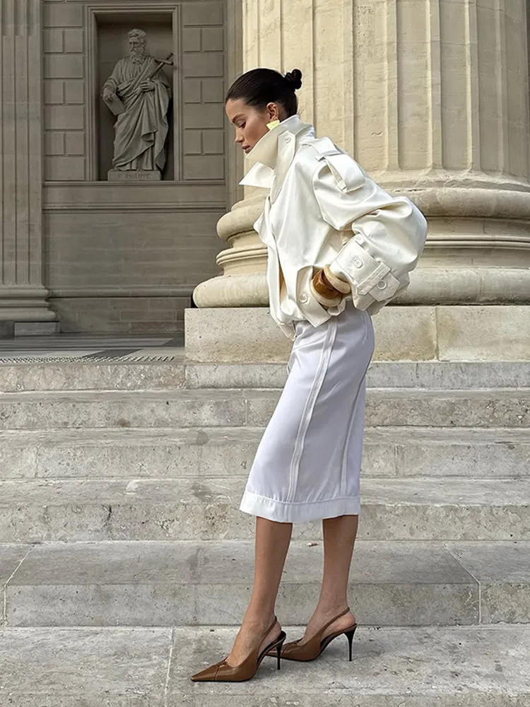 Elegant Cropped Trench Coats Womens 2025 Lace Up Lapel Vneck Windbreaker Jackets Autumn Street Casual Office Lady Outerwears 250929