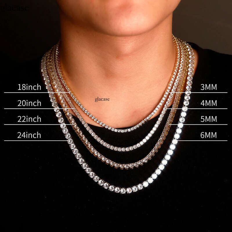Hip Hop Tennis Chains Jewelry TopBling 5A Zircon Dia Necklaces Spring Clasp Real Gold Plated 3mm 4mm 5mm 6b
