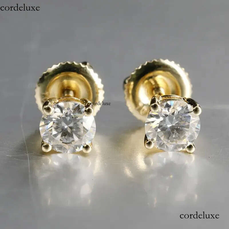 Pass Dia Tester Vvs1 D Color Moissanite Designer For Women Solid Sterling Sier 4 Prong Stud Earrings Gold Plated Screw Back Mens Jewelry Woman Gift 4f