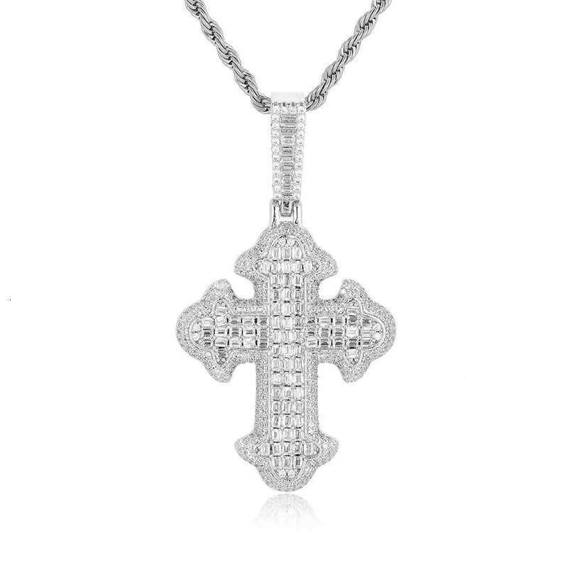 Hip Hop Fashion Charm Cross Pendant Necklace Zircon Crystal Real Gold Plated Women Men Religion Jewelry Gifts