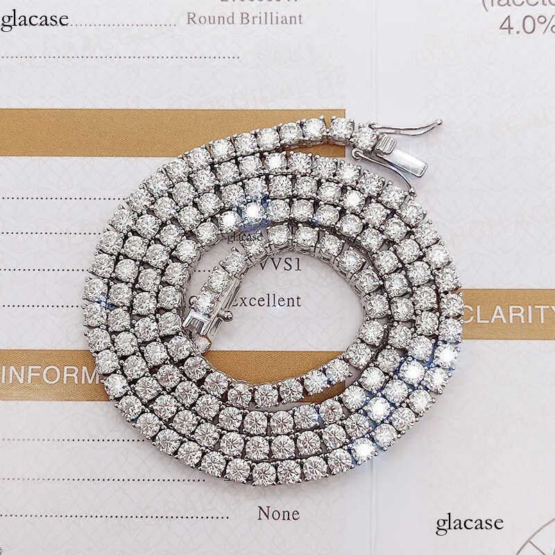 wholesale high quality sterling sier hip hop lab dia 3MM 4MM Moissanite necklace tennis chain ff