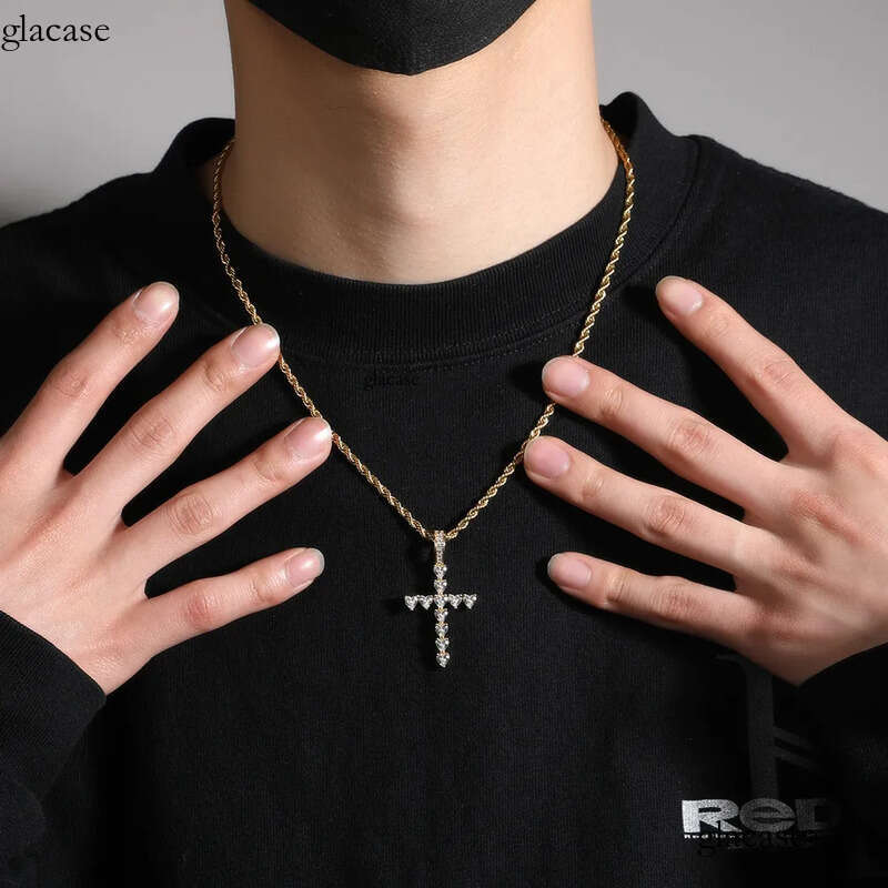 Hip Hop Fashion Charm Heart Shape Zircon Cross Pendant Necklace Crystal Real Gold Plated Women Men Religion Jewelry d6