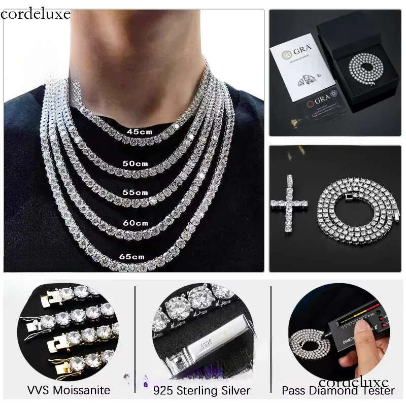 Customized Mens Vvs Chain 4mm Sier Clover Heart Women Iced Out Dia Moissanite Tennis Necklace e7