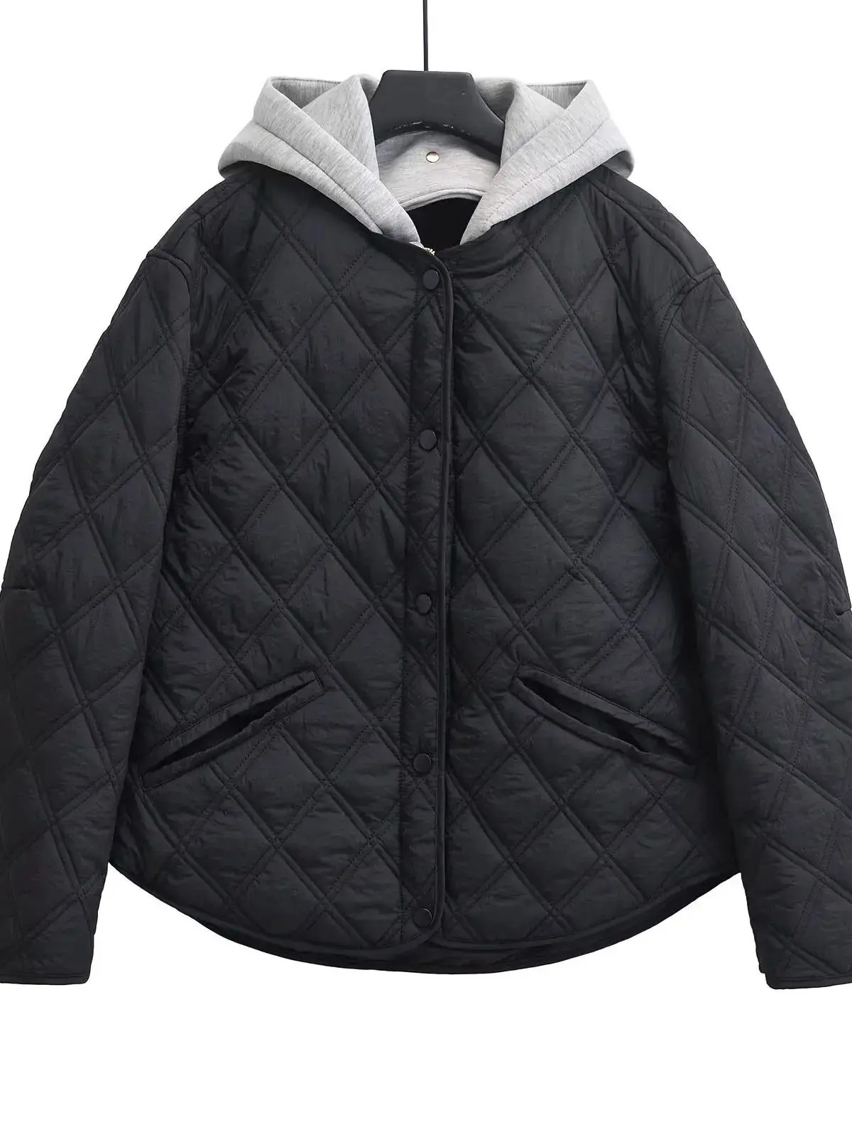 Fashion Autumn Winter Womens Casual Hooded Solid Black Padded Bomber Coats Female Basic Quilted Loose Parkas Jackets 250922