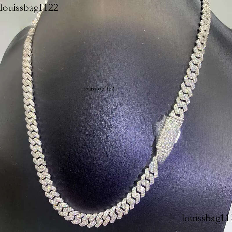 Hip Hop Men 8MM Prong Link Chain Bling Iced Out 2Row Moissanite S Sier Rhombus Cuban Necklace Jewelry
