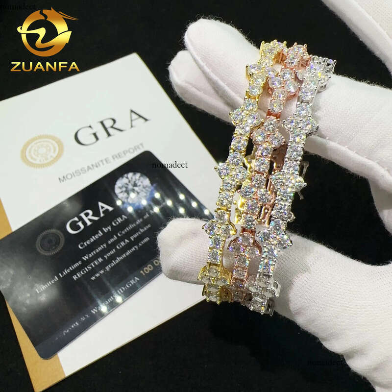 Hot Selling Sterling Sier Lab Dia Iced Out Vvs Moissanite Hip Hop Jewelry Tennis Chain Bracelet 62