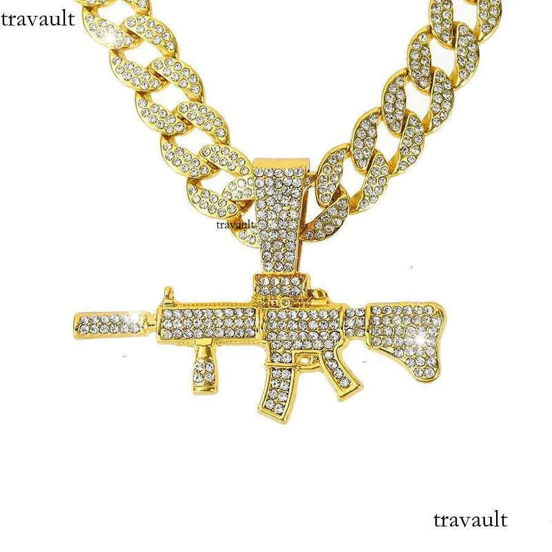 DHCollections Unisex Hip Hop Gun Pendant with Dia Crown-shaped Cuban k Punk Style Necklace Zinc Alloy Buddhism Rope Chain
