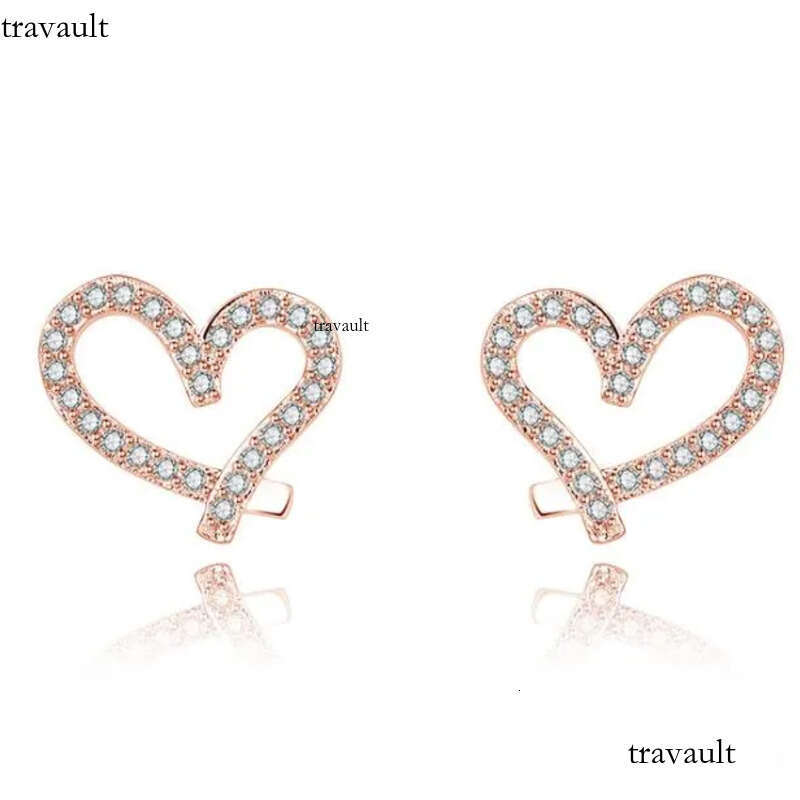Designer Love Heart Stud Earrings with Crystal Gold Plated Shining Dia Sweet Earring Earings Ear Rings Jewelry for Women White Zircon
