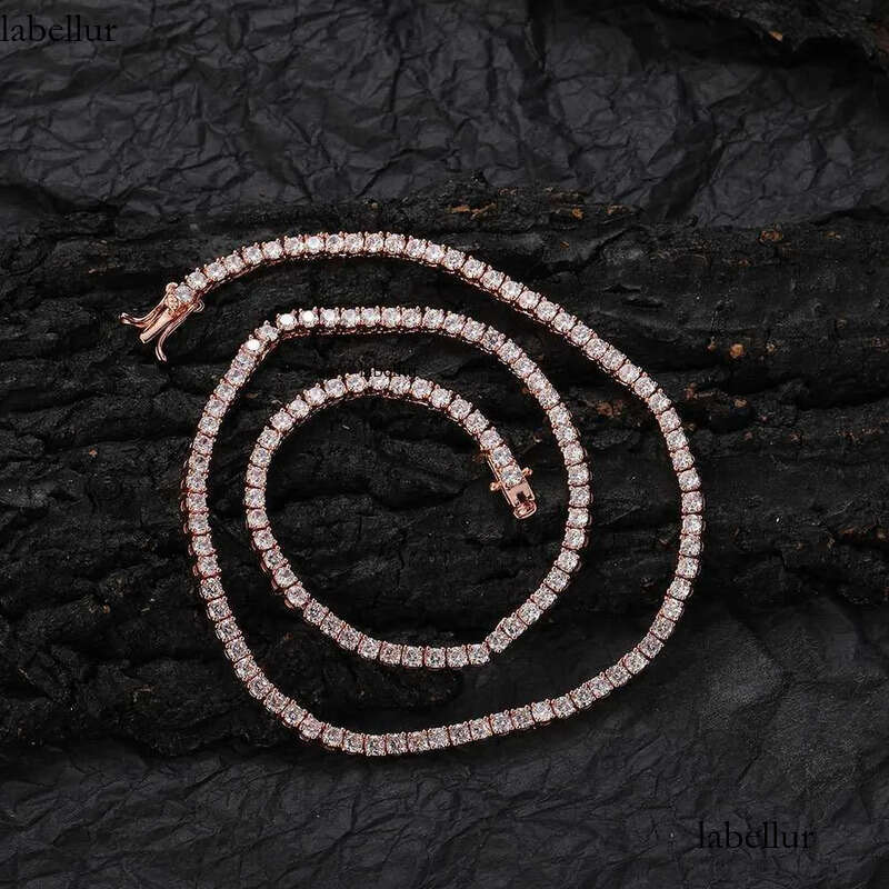 Dia Vvs Rose Gold Pure Sterling Sier 2mm Wholesale Tennis Moissanite Chain Link Necklace d0