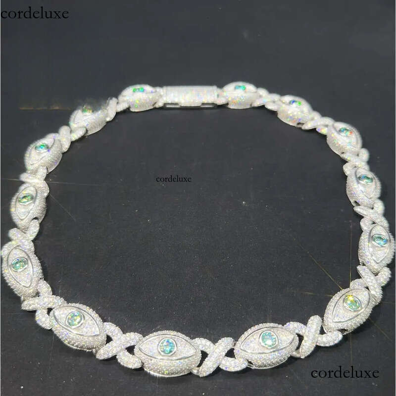 New Arrival Pass Dia Test Sterling Sier Iced Out Hip Hop Eye Ball 15mm Moissanite Cuban Link Chain 07