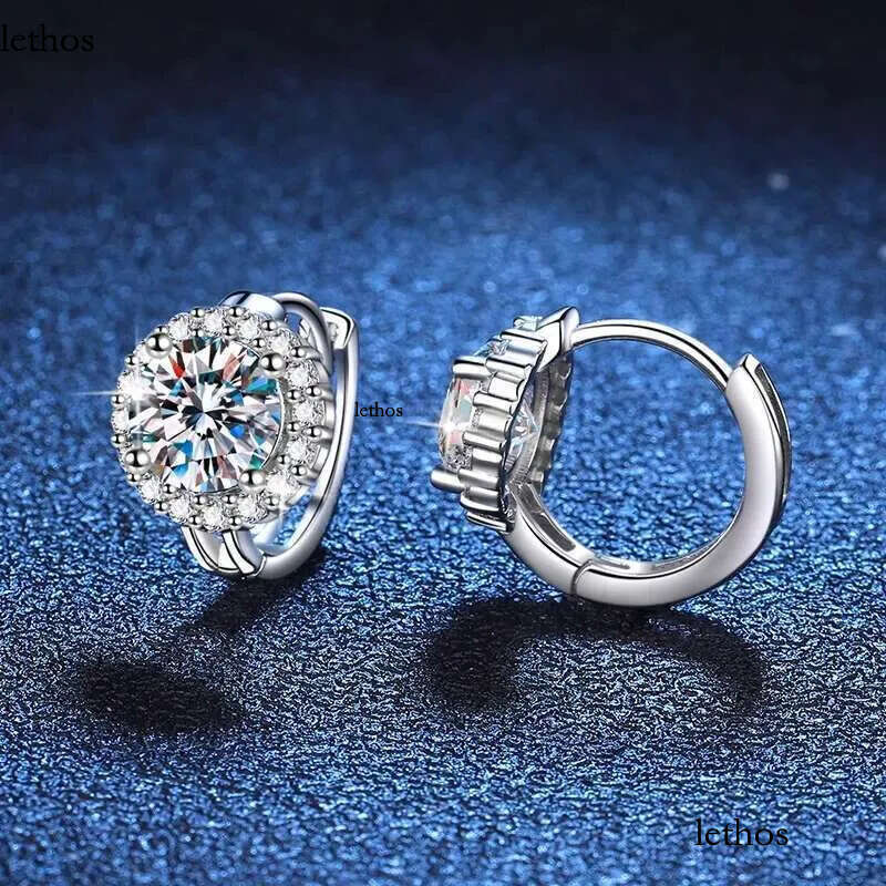 JEWEPISODE 0.5/1CT Moissanite Hoop Earrings for Women D Color Round Brilliant Cut Simulated Dia S Sterg Sier Earring b4