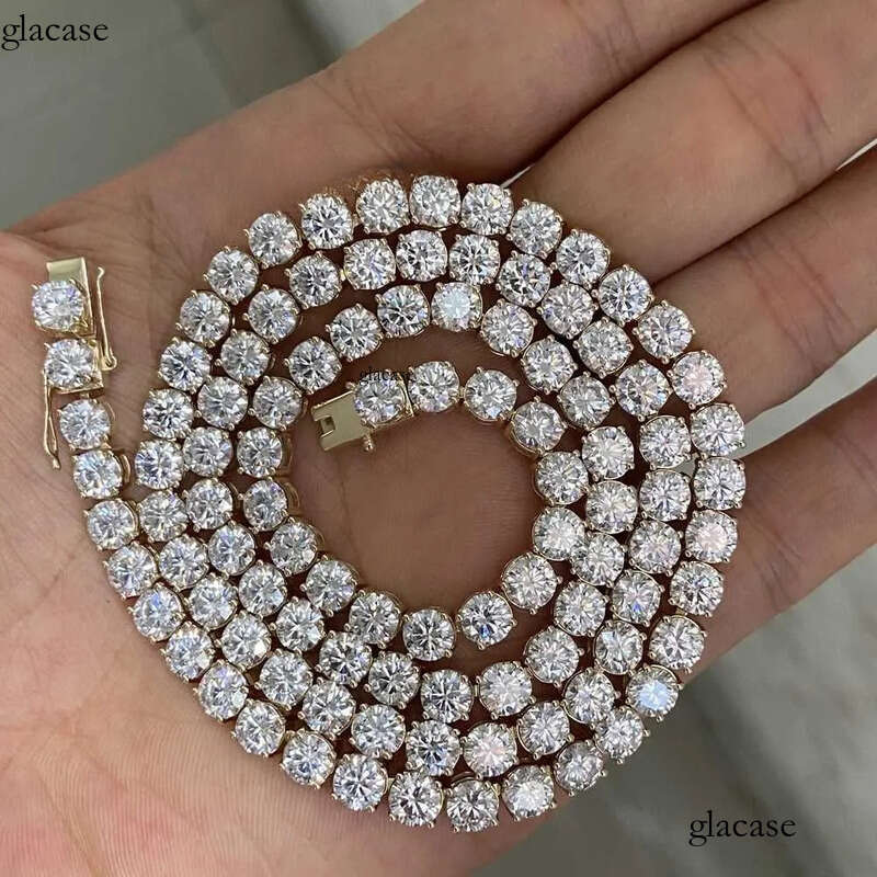 HQ GEMS Hip Hop Jewelry 20 Inch 5mm Sterling Sier Iced Out Moissanite Dia Tennis Necklace 81