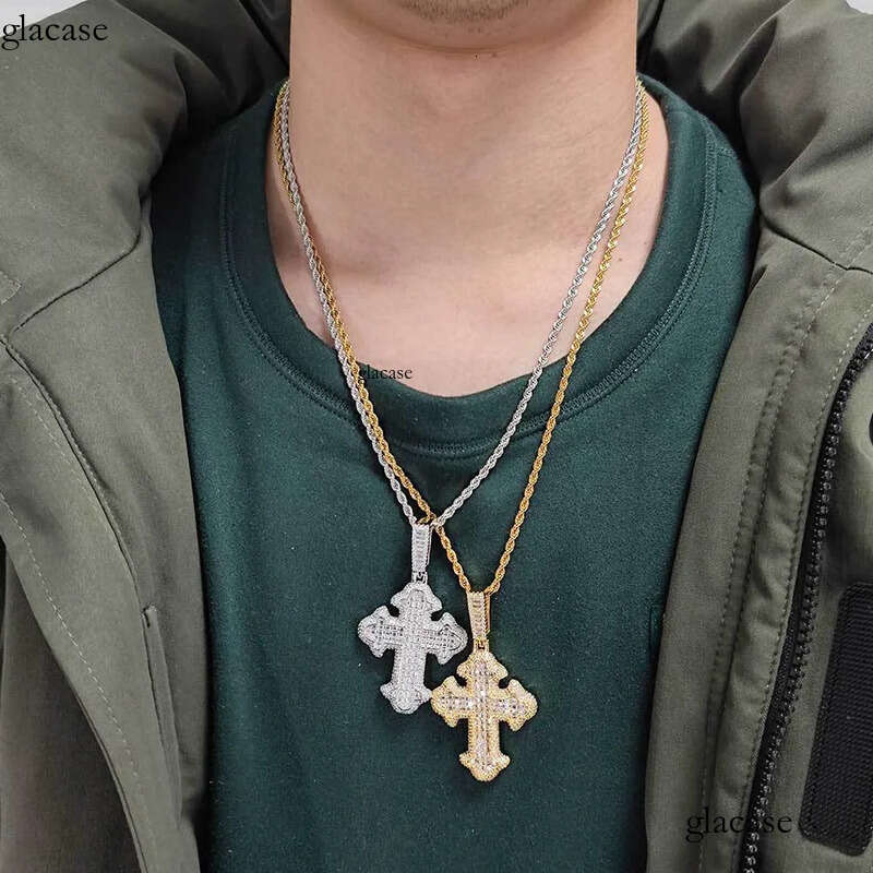 Hip Hop Fashion Charm Cross Pendant Necklace Zircon Crystal Real Gold Plated Women Men Religion Jewelry Gifts e3
