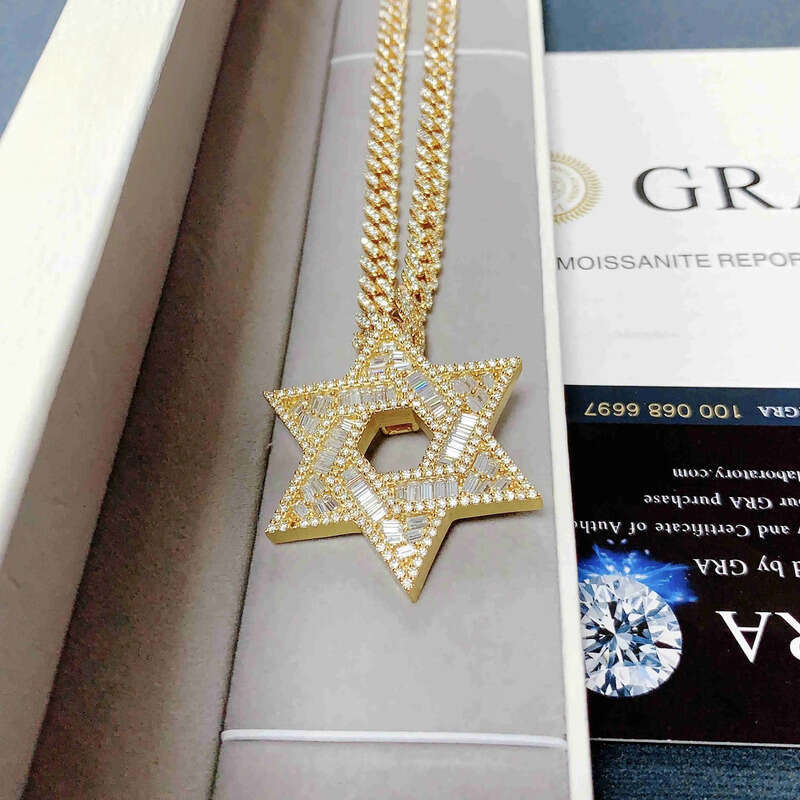 Good Quality Sier baguette Moissanite Hip Hop Je Star of David Jewelry Iced Out Custom Pendant