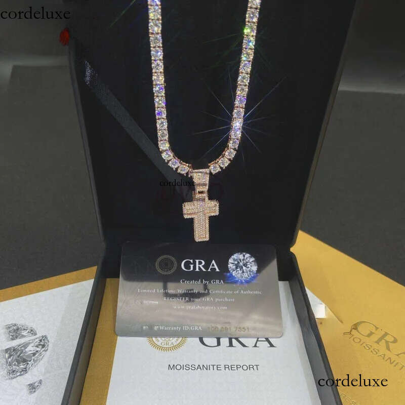 Sterling Sier VVS Jewelry Gold Iced Out Moissanite Ring Hip Hop Pass Dias Tester Pendant Cuban Link Chains High Quality Mens Gift c3
