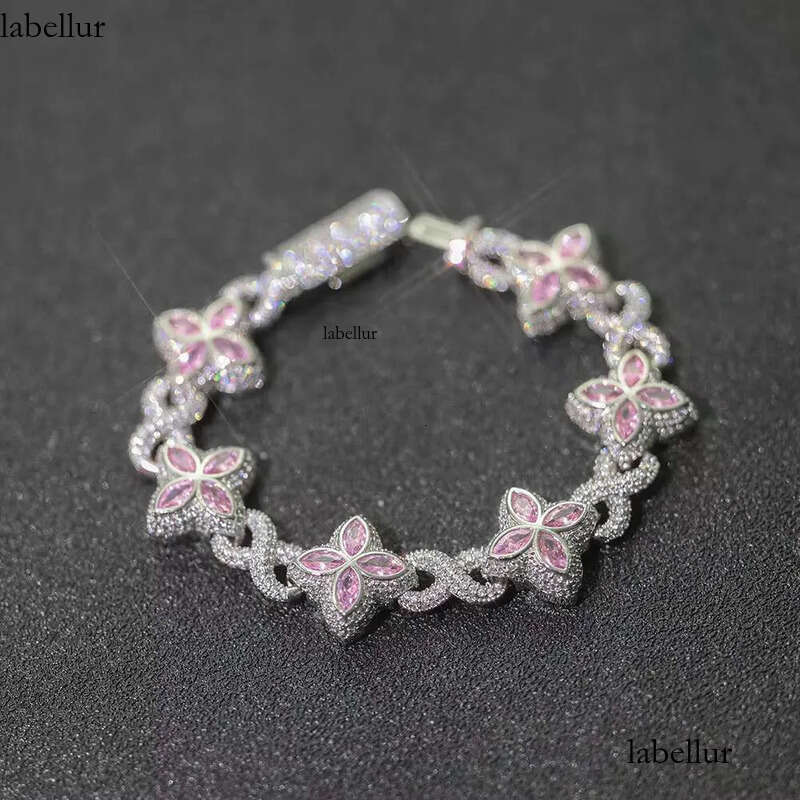 New Style 8mm Hip-Hop Jewelry Colorful Four Leaf Clover Sier Plated Brass 5A Moissanite Cuban Chain Bracelet for Women f0