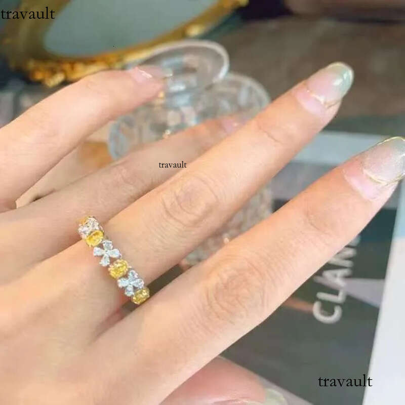 DHCollections Gold Ring with White and Yellow Dia Leaf Design for Women Stacking Wedding Band Jewellery