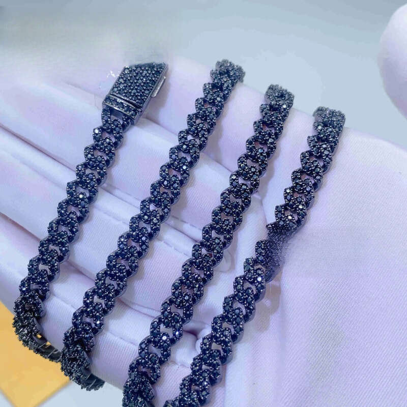 Cheap Price Solid Sier 6mm 8mm Hip Hop Iced Out Vvs Black Color Dia Moissanite Cuban Link Chain