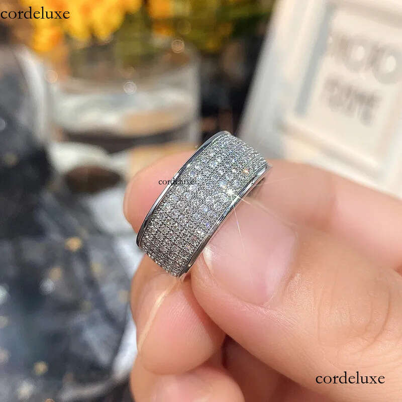 2024 Sparkling Hip Hop 5 Rows Pave Micro 5A Cubic Zircon Wedding Rings Jewelry Sterling Sier Fill Gorgeous Party Women Men Finger Ring Gift 87