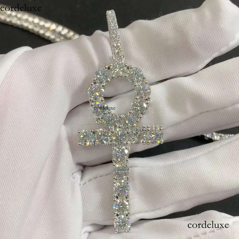 Hip hop Bg Iced Out 5mm VVS Gender Symbols Sterg Sier Moissanite Dia Ankh Cross Pendant 0b