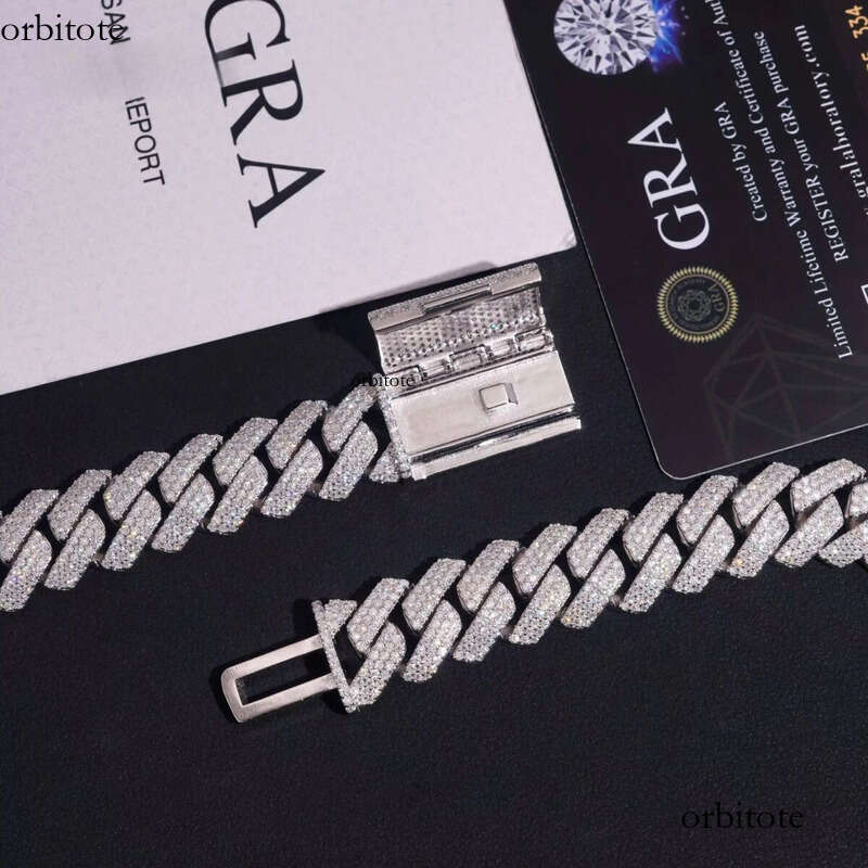 Hip Hop Necklace 15mm 4rows Cuban Link Chain S Gold Plated Pass Test VVS Moissanite Dia Iced Out Jewelry ca