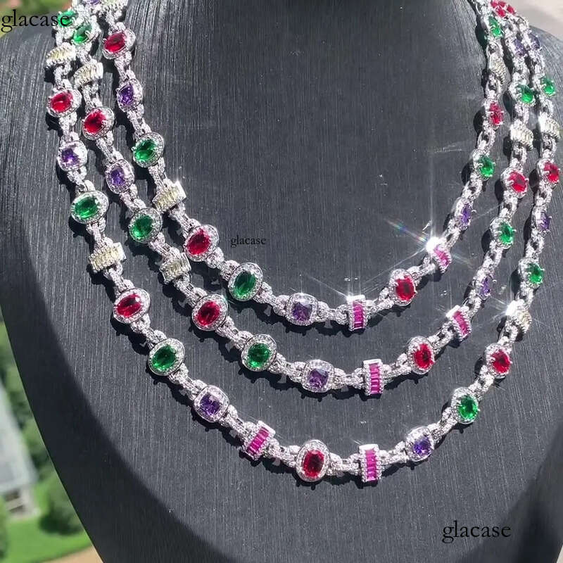 10mm Hip Hop Colorful Gemstone Tennis Necklaces Jewelry Men Women Choker Clavicle Chain 2c