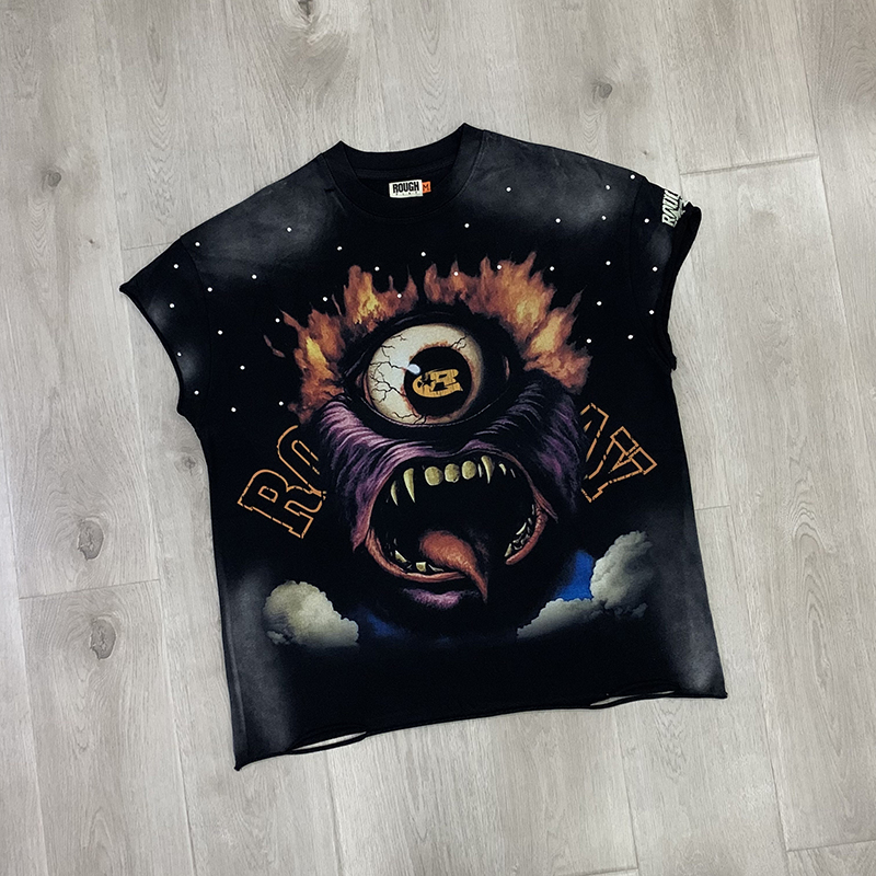 RoughPlay Summer Mens Oversized Graphic Tee Y2K Hip Hop Street Style T Shirt for Parties S--XL