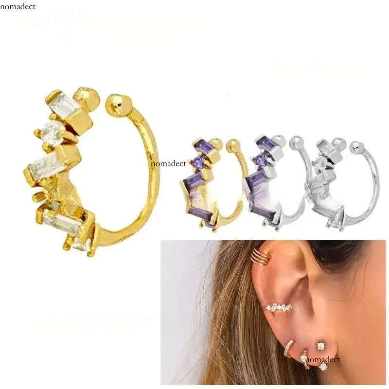 / gold-plated sier ear Clips For Women Dainty Baguette Round Zircon CZ Conch Ear Cuff Earrings Fashion Trend Jewelry 02