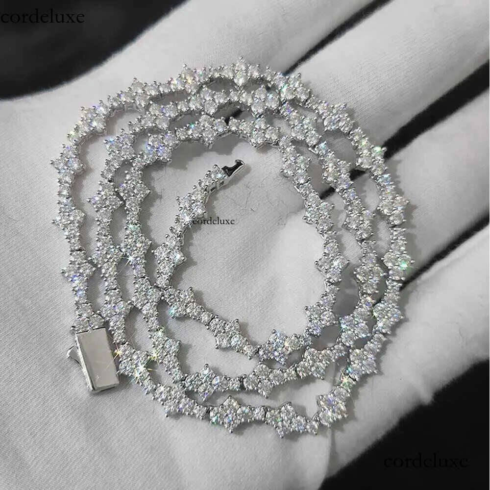 Nuoya 6.5mm Iced Out Vvs Dia wer Shape Hip Hop Jewelry Sterg Sier Moissanite Tennis Chain Necklace 2b
