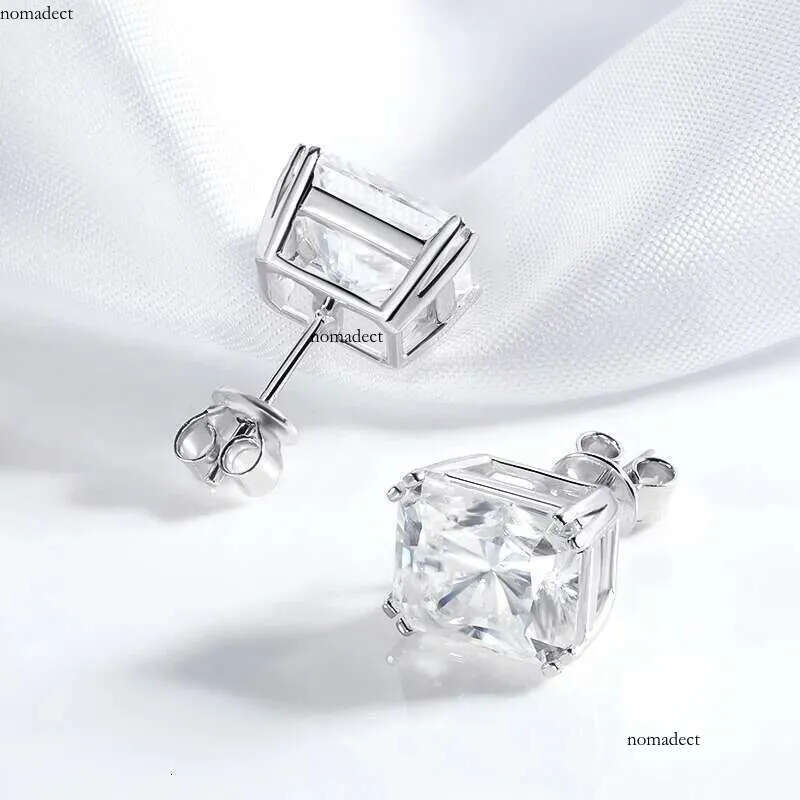 Smyoue 1CT 2CT 4CT Emerald/Radiant Cut Moissanite Stud Earrings for Women D Color Lab Dia Sterg Sier Jewelry 73