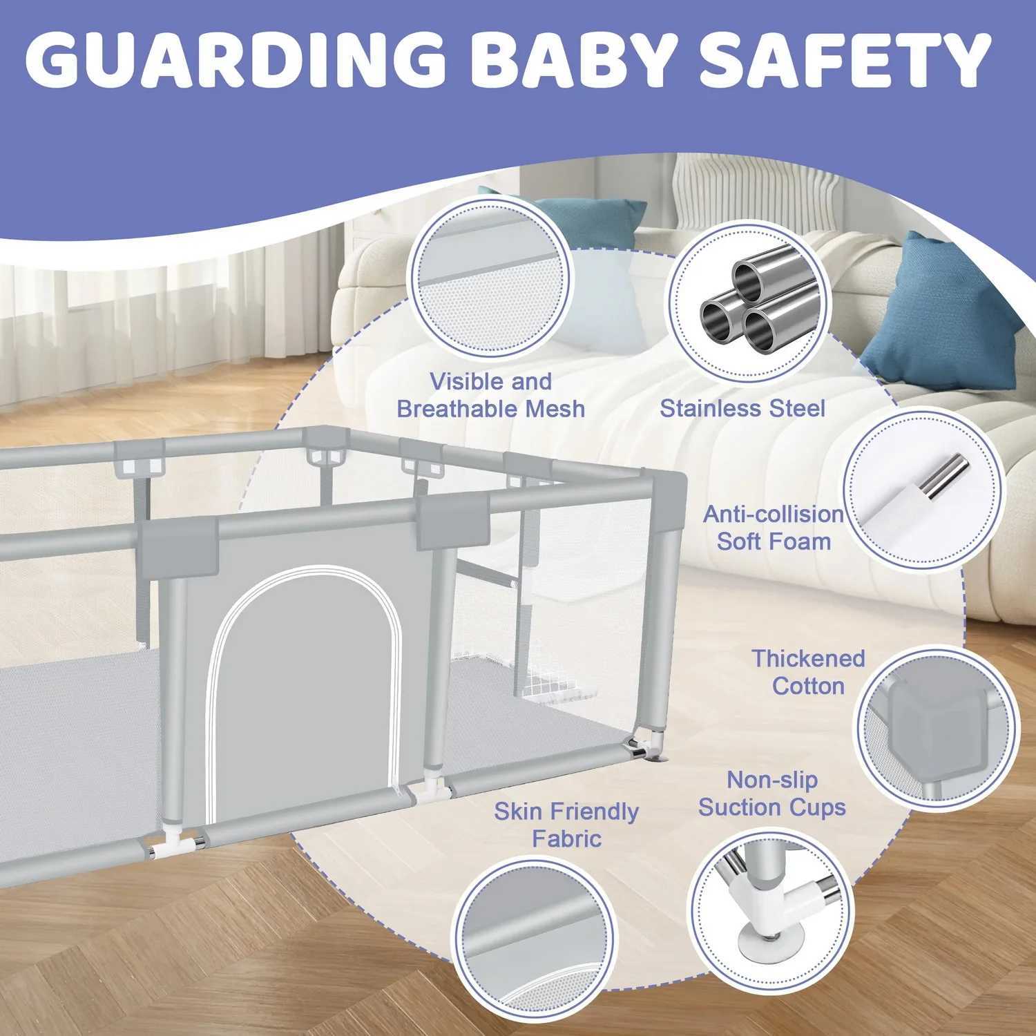 ANGDUO Baby Playpen Light Grey 71 Inch Large Baby Play Yard With Soft Breathable Mesh Safety Play Fence For Infant And Toddlers C250929